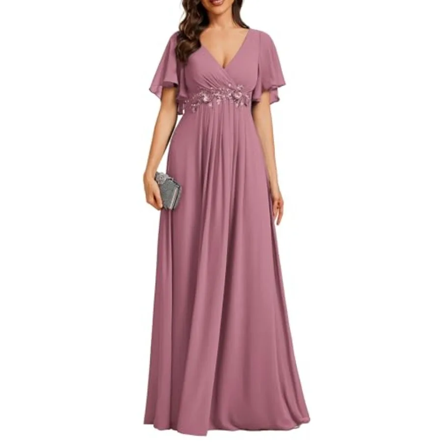 Ever-Pretty Women's Chiffon V-Neck Mother of Bride Dresses A-Line Ruched Short Sleeves Appliques Bridesmaid Dress Formal Gown
Ever-Pretty Women's Chiffon V-Neck Mother of Bride Dresses A-Line Ruched Short Sleeves Appliques Bridesmaid Dress Formal Gown