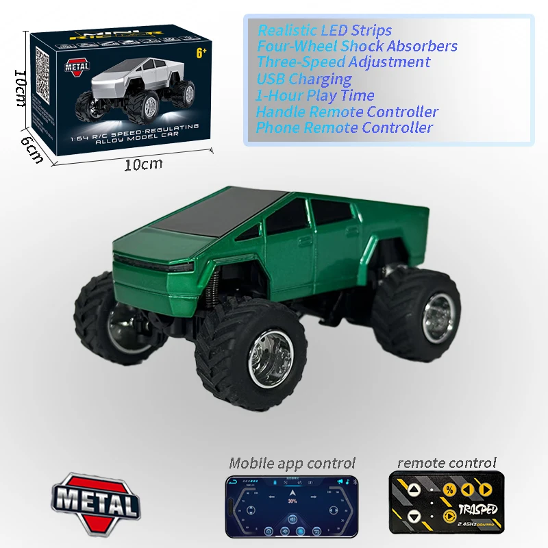 Alloy 1/64 RC Car Cybertruck Pickup Model Mini Off-road Climbing Car Alloy Remote Control Car High Speed Drift Cars Toy Car
Alloy 1/64 RC Car Cybertruck Pickup Model Mini Off-road Climbing Car Alloy Remote Control Car High Speed Drift Cars Toy Car