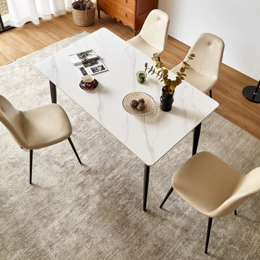 White Rectangular Dining Table 55 Inch Porcelain Top 4-Seater Home Furniture for Dining Room with Metal Legs
White Rectangular Dining Table 55 Inch Porcelain Top 4-Seater Home Furniture for Dining Room with Metal Legs