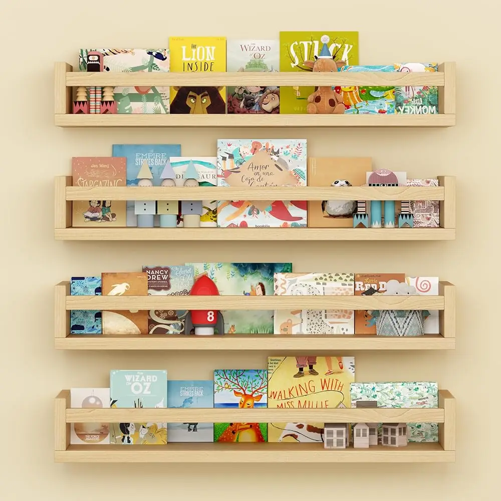 Set Of 4 Wall-Mounted Kid'S Bookshelf - Wood Floating Nursery Book Shelves - Durable Wood Construction - I For Nursery Decor,
Set Of 4 Wall-Mounted Kid'S Bookshelf - Wood Floating Nursery Book Shelves - Durable Wood Construction - I For Nursery Decor,