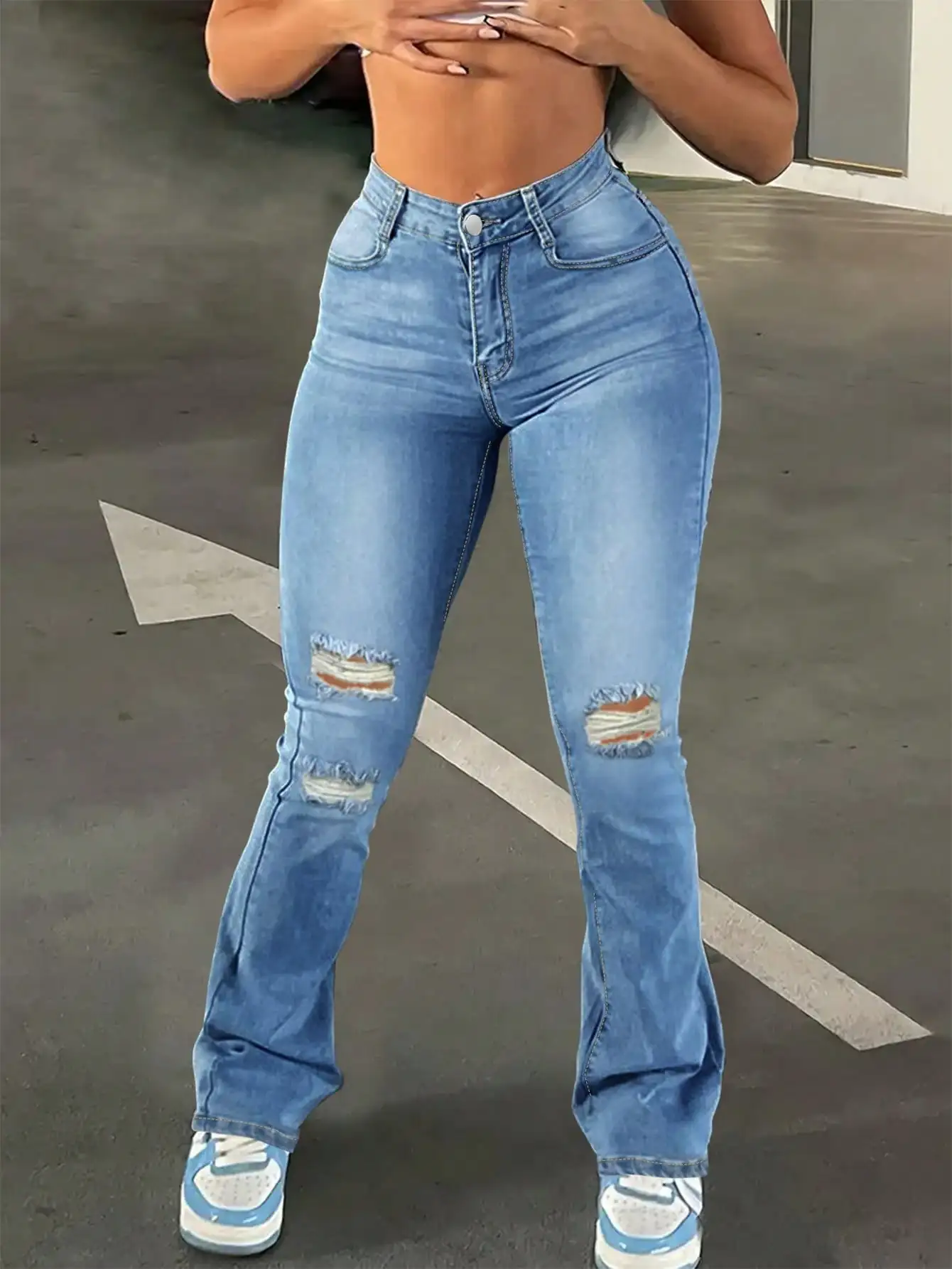 WGXWGX Women's High-Waisted Distressed Flare Jeans Ripped Denim Retro 70s Style Stretch Fabric Trendy Bell-Bottom Pants
WGXWGX Women's High-Waisted Distressed Flare Jeans Ripped Denim Retro 70s Style Stretch Fabric Trendy Bell-Bottom Pants