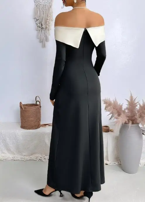 Women's Dress 2025 Fashion Autumn New Item Elegant Hot Girl Light Formal Dress Long Skirt One Necked Slit Long Sleeved Dress 
Women's Dress 2025 Fashion Autumn New Item Elegant Hot Girl Light Formal Dress Long Skirt One Necked Slit Long Sleeved Dress