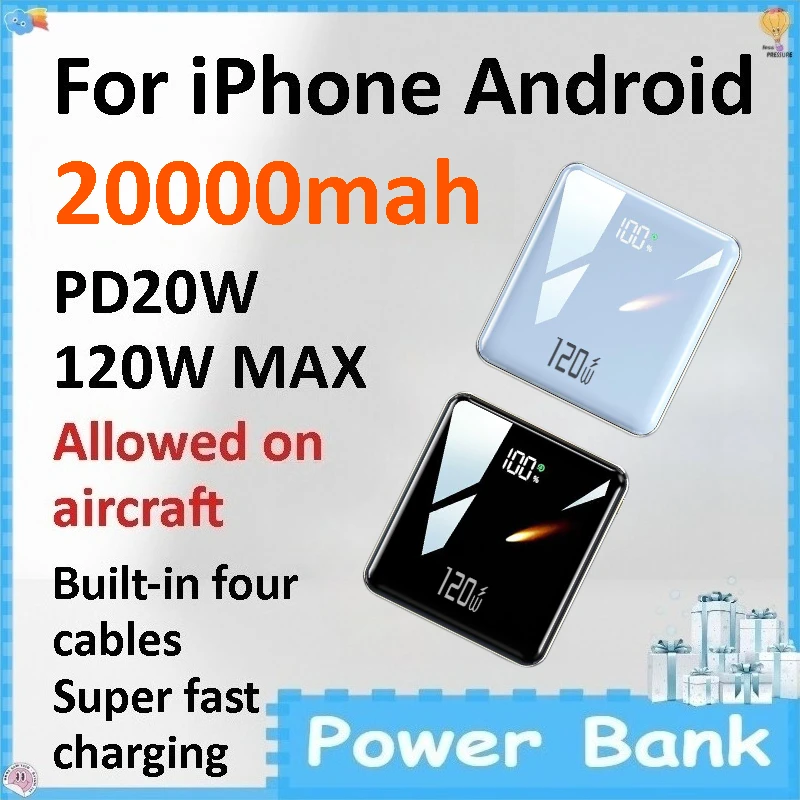 120W Super Fast Charging Power Bank 20000mAh Built-in Cable Large Capacity Portable External Battery for IPhone Android
120W Super Fast Charging Power Bank 20000mAh Built-in Cable Large Capacity Portable External Battery for IPhone Android