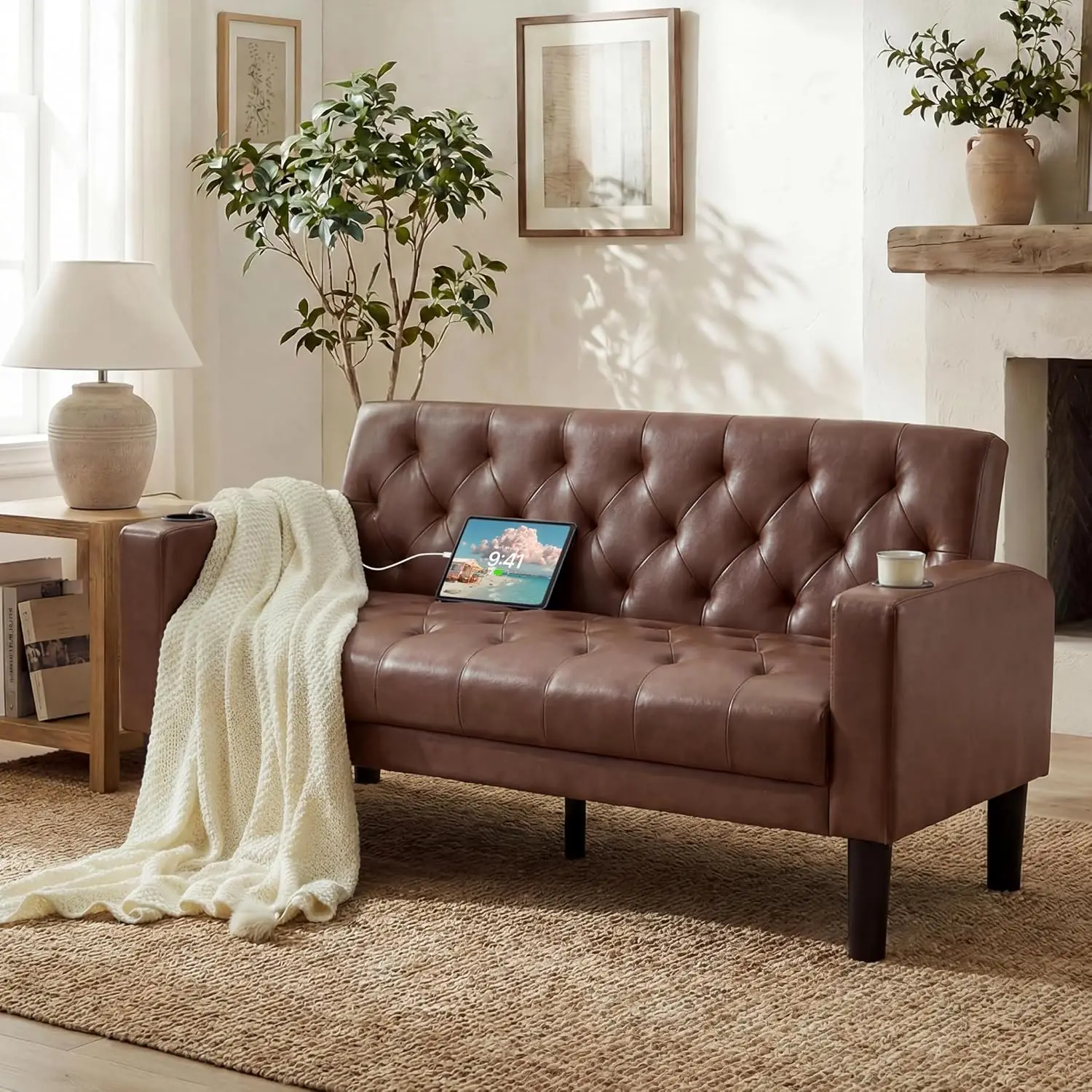Brown Leather Loveseat with USB Ports and Cupholders, Mid-Century Modern Design for Living Room, Office, Bedroom
Brown Leather Loveseat with USB Ports and Cupholders, Mid-Century Modern Design for Living Room, Office, Bedroom