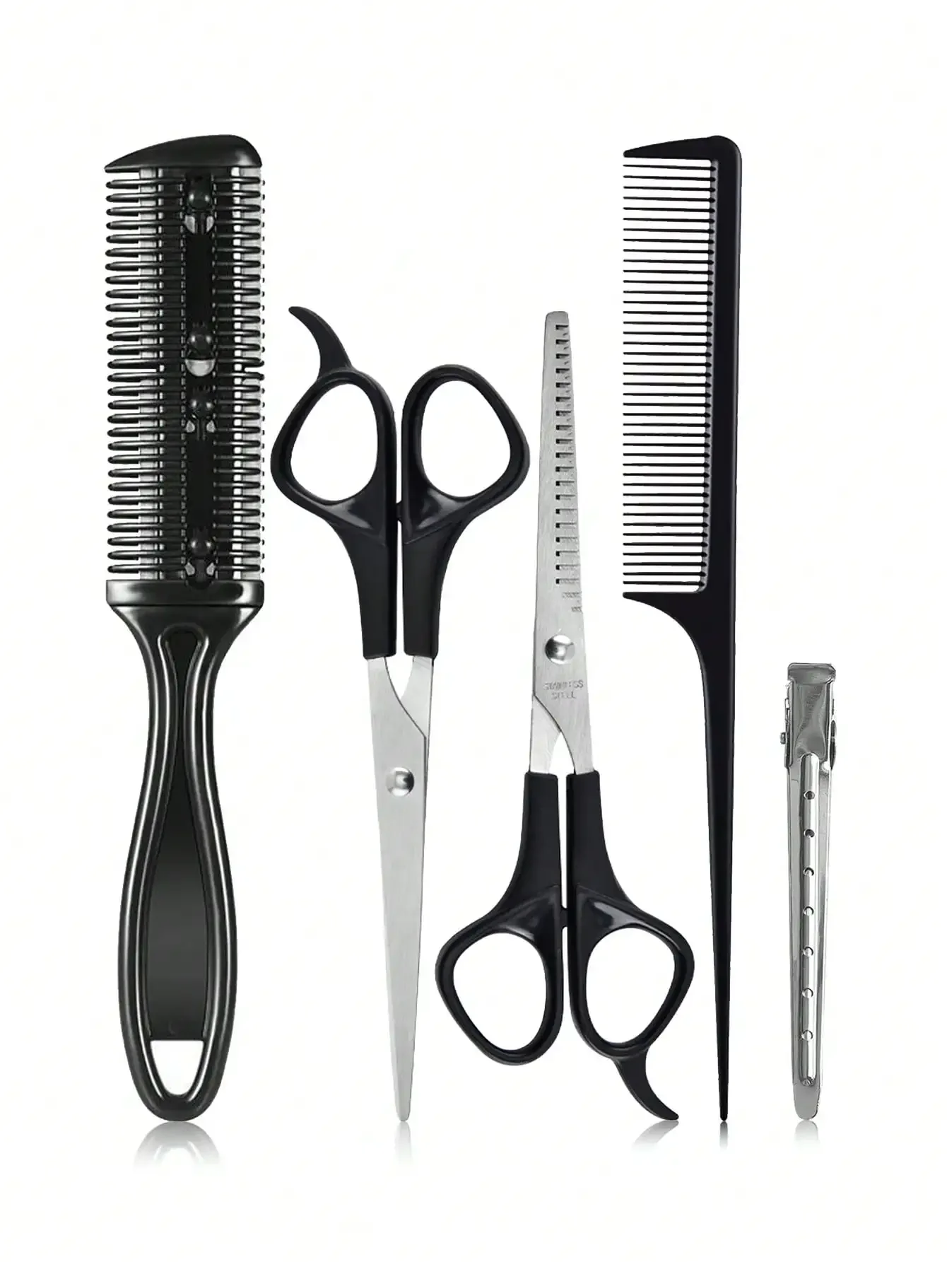 5pcs Professional Hair Styling Tool Set - Includes Hair Cutting Scissors, Comb, And Thinning Shears For Perfect Haircuts tuff
5pcs Professional Hair Styling Tool Set - Includes Hair Cutting Scissors, Comb, And Thinning Shears For Perfect Haircuts tuff