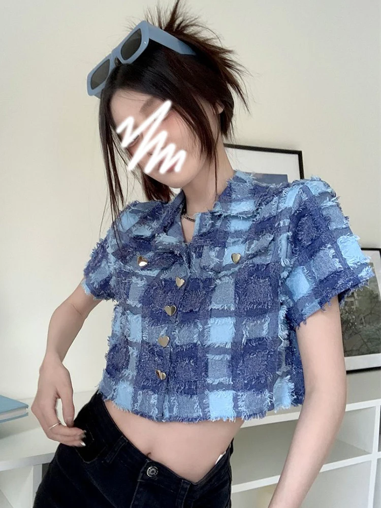 Zoki Tassel Cropped Plaid Shirt Women Vintage Streetwear Short Sleeve Sexy Blouse Casual Retro American Summer Short Y2K Tops
Zoki Tassel Cropped Plaid Shirt Women Vintage Streetwear Short Sleeve Sexy Blouse Casual Retro American Summer Short Y2K Tops
