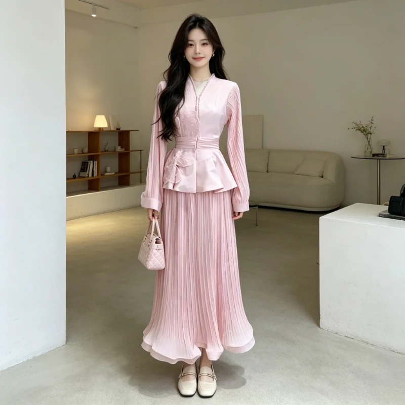 Muslim Skirt Set Women V Neck Mesh Embroidery Tops Pleated Skirts A Line Tight Waist Two Piece Sets Splice Y2k Elegant 2026
Muslim Skirt Set Women V Neck Mesh Embroidery Tops Pleated Skirts A Line Tight Waist Two Piece Sets Splice Y2k Elegant 2026