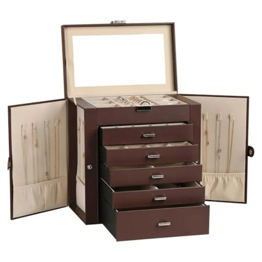 Large Jewelry Box6-Tier PU Leather Jewelry Organizer Multi-functional Storage Case with Mirror Accessories Holder with 5 Drawer
Large Jewelry Box6-Tier PU Leather Jewelry Organizer Multi-functional Storage Case with Mirror Accessories Holder with 5 Drawer