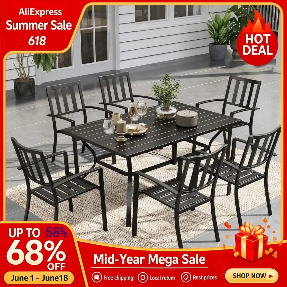 7Piece Patio Dining Set for 6, 60.2 Metal Outdoor Table Umbrella Hole amp 6 Stackable Chairs, HeavyDuty 300LB Capacity, Custom
7Piece Patio Dining Set for 6, 60.2 Metal Outdoor Table Umbrella Hole amp 6 Stackable Chairs, HeavyDuty 300LB Capacity, Custom
