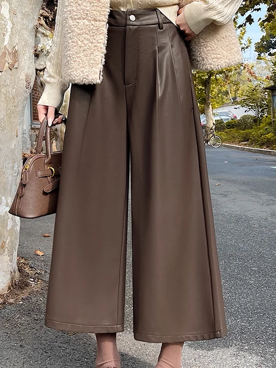 High Waist Wide Leg Black Leather Pants Casual Straight Cut Autumn Winter Ladies plus Size Clothing City Walk Office Casual
High Waist Wide Leg Black Leather Pants Casual Straight Cut Autumn Winter Ladies plus Size Clothing City Walk Office Casual