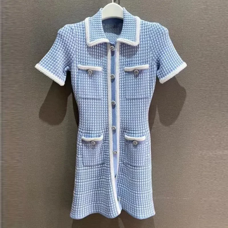 Women blue plaid pocket dresses short sleeve office ladies elegant casual mini dresses women
Women blue plaid pocket dresses short sleeve office ladies elegant casual mini dresses women