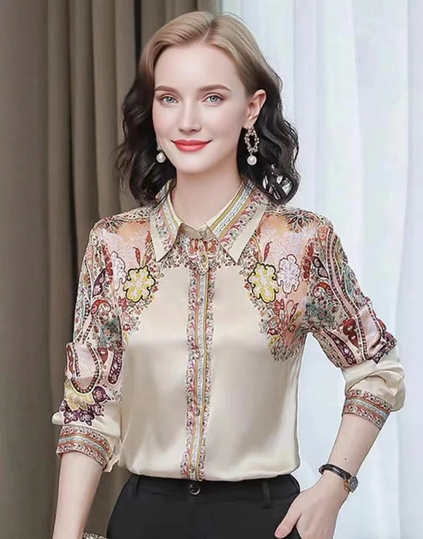 High Quality Hot Selling Wholesale Shirt Women's Long Sleeved High-end Satin Top 2025 New Retro Printed Shirt Blouse Elegantes
High Quality Hot Selling Wholesale Shirt Women's Long Sleeved High-end Satin Top 2025 New Retro Printed Shirt Blouse Elegantes