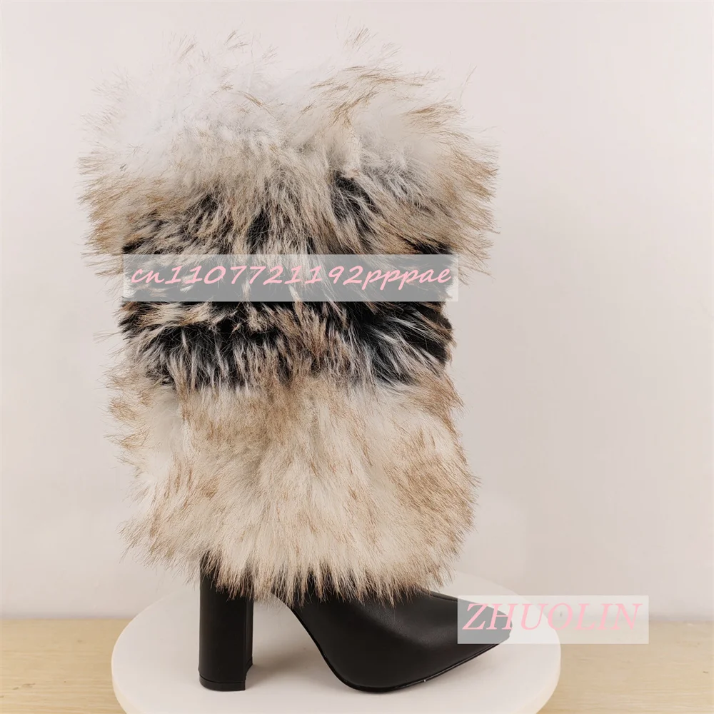 Multi-Flushy Fur Chunky Heel Mid-Calf Boots Women'S Warm Pointed-Toe High-Heeled Boots Fashion Luxury T-Stage Show Runway Shoes
Multi-Flushy Fur Chunky Heel Mid-Calf Boots Women'S Warm Pointed-Toe High-Heeled Boots Fashion Luxury T-Stage Show Runway Shoes