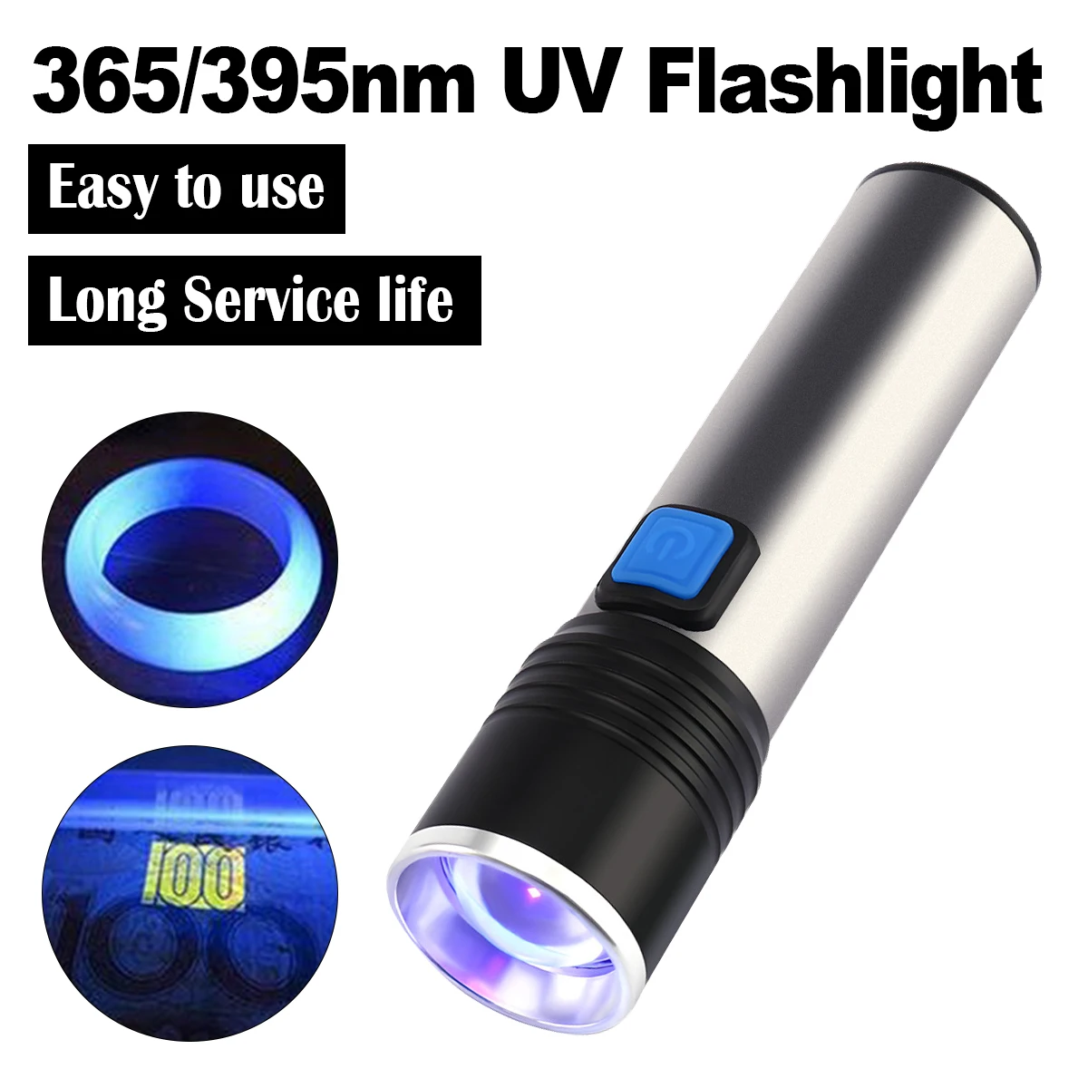 Uv Led Flashlight Blacklight Flashlights Torches 395nm Violet Ultraviolet Aluminum Portable 3-light-modes Usb Recharge Detection
Uv Led Flashlight Blacklight Flashlights Torches 395nm Violet Ultraviolet Aluminum Portable 3-light-modes Usb Recharge Detection