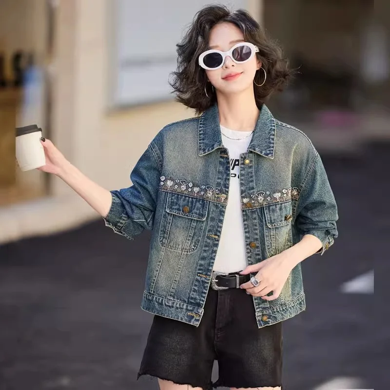 2025 Spring Sequin Embroidery Short Coat Female BF Loose Denim Jacket Tops Femme Jeans Jacket Female Blouses Outwear Autumn
2025 Spring Sequin Embroidery Short Coat Female BF Loose Denim Jacket Tops Femme Jeans Jacket Female Blouses Outwear Autumn