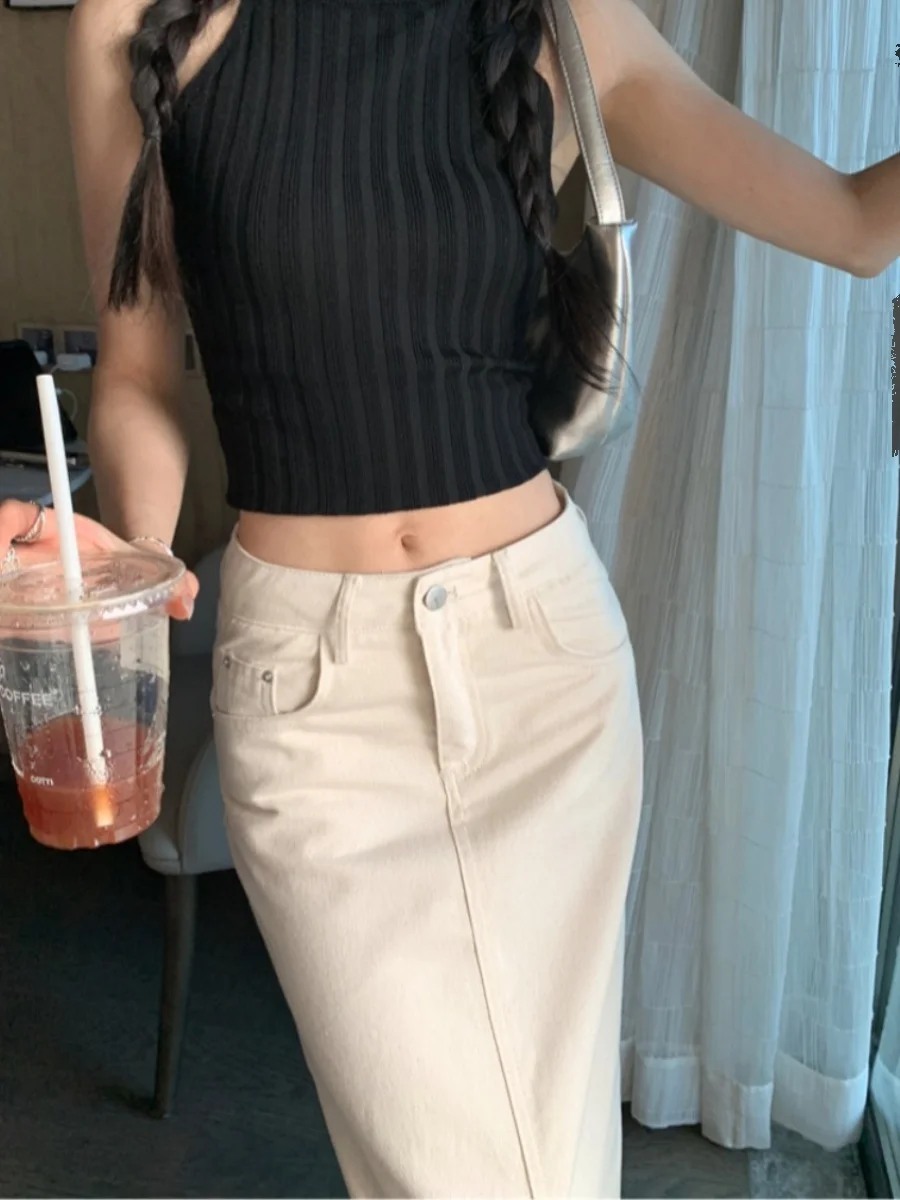 Джинсовая юбка с разрезом и высокой талией, белая женская юбка, облегающая юбка для похудения, длинная юбка, корейская юбка из полиэфирного волокна
Джинсовая юбка с разрезом и высокой талией, белая женская юбка, облегающая юбка для похудения, длинная юбка, корейская юбка из полиэфирного волокна