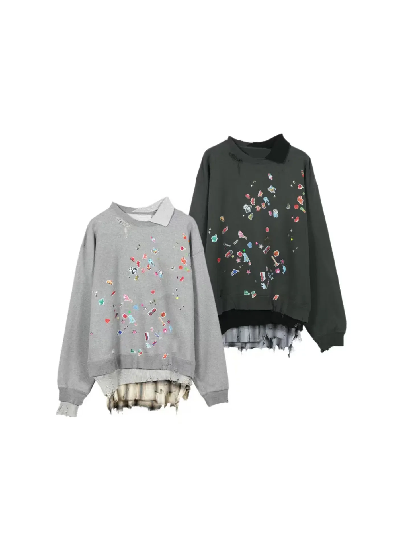 Cartoon printed fake two-piece splicing loose long-sleeved sweater
Cartoon printed fake two-piece splicing loose long-sleeved sweater