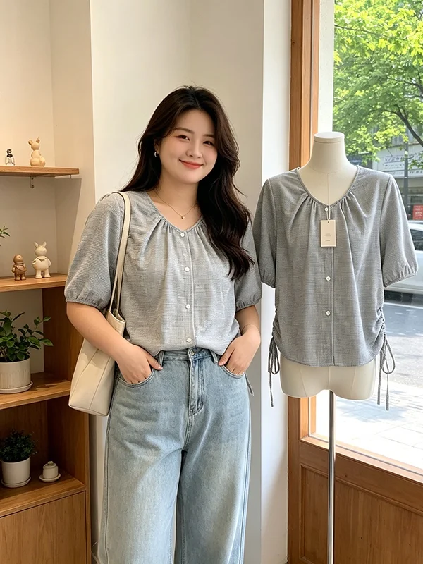 plus Size Women's Fashionable V-Neck Shirt Drawstring Design Versatile Slimming Top Korean Style Commute Wind Regular Sleeve
plus Size Women's Fashionable V-Neck Shirt Drawstring Design Versatile Slimming Top Korean Style Commute Wind Regular Sleeve