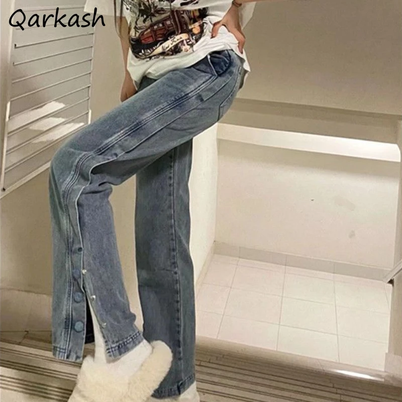Side-slit Jeans for Women Fashion Button Simple Leisure All-match Korean Style Designer High Waist Straight Students Streetwear
Side-slit Jeans for Women Fashion Button Simple Leisure All-match Korean Style Designer High Waist Straight Students Streetwear