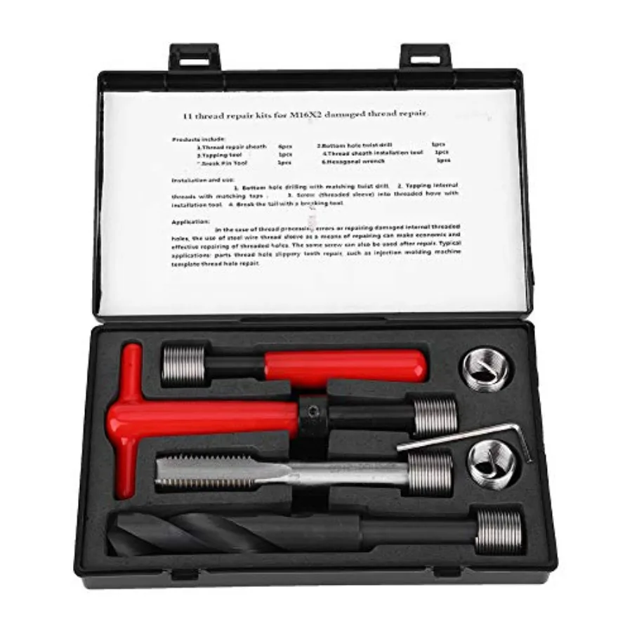 Metric Inserts Kits Thread Repair Tool Kit, M16x2 Thread Repair Kit Stainless Steel Twisted Drill Tap Wrench Threaded, Threaded
Metric Inserts Kits Thread Repair Tool Kit, M16x2 Thread Repair Kit Stainless Steel Twisted Drill Tap Wrench Threaded, Threaded