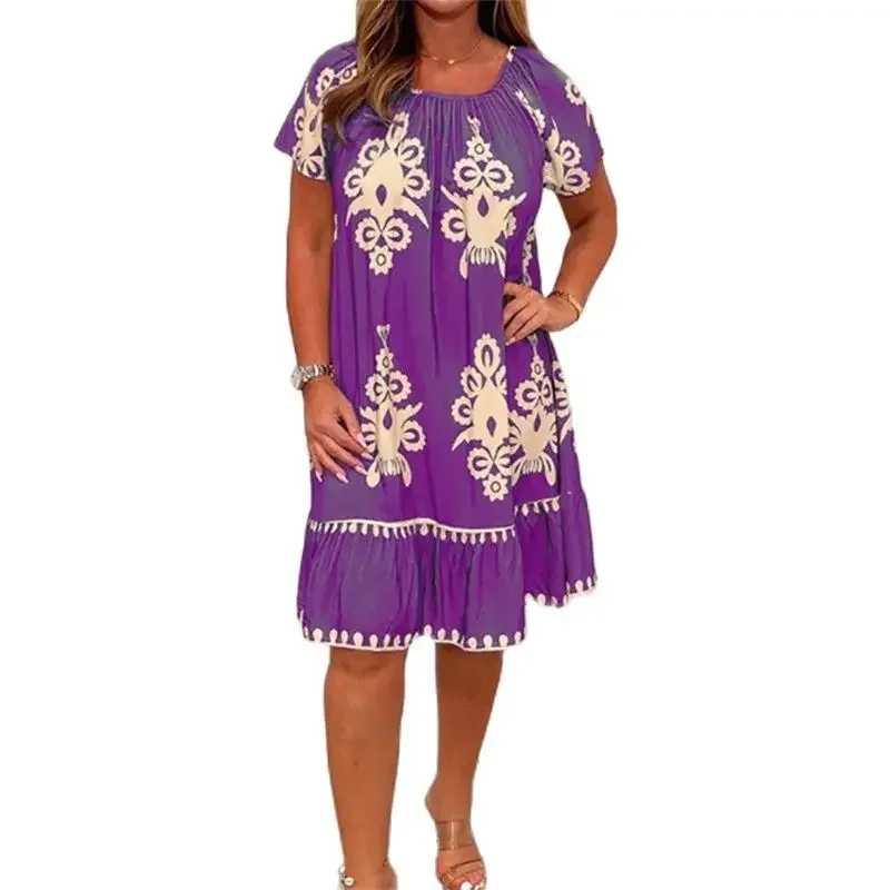 2024 Vintage Elegant Print Casual Short Sleeve Dresses Women Loose Pleated O Neck Pullover Dress Summer Female Splicing Hem Gown
2024 Vintage Elegant Print Casual Short Sleeve Dresses Women Loose Pleated O Neck Pullover Dress Summer Female Splicing Hem Gown