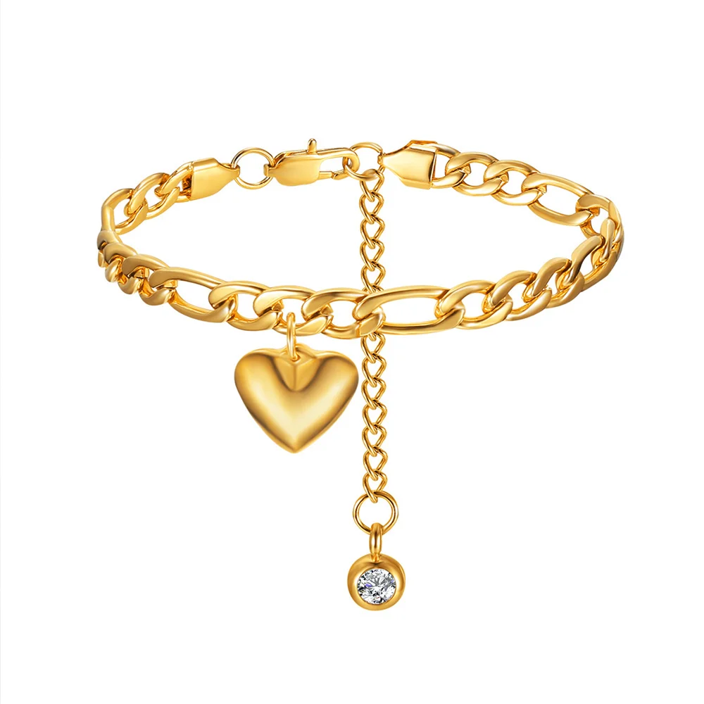 7mm Figaro Chain Anklet Gold Color Stainless Steel Heart Charm Leg Foot Chain Ankle Bracelet for Women Summer Beach Jewelry Gift
7mm Figaro Chain Anklet Gold Color Stainless Steel Heart Charm Leg Foot Chain Ankle Bracelet for Women Summer Beach Jewelry Gift