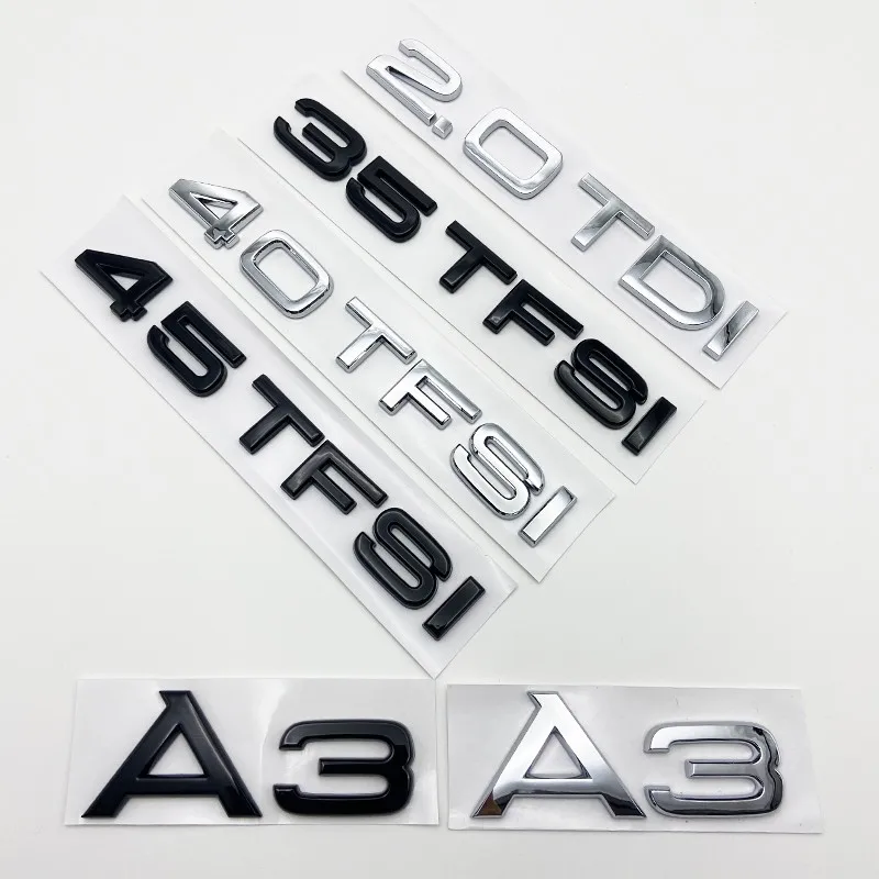3D Flat Letters ABS Emblem 2.0TDI 35TFSI 40TFSI for Audi A3 S3 Car Trunk Lid Nameplate Badge Logo Sticker Chrome Glossy Black
3D Flat Letters ABS Emblem 2.0TDI 35TFSI 40TFSI for Audi A3 S3 Car Trunk Lid Nameplate Badge Logo Sticker Chrome Glossy Black
