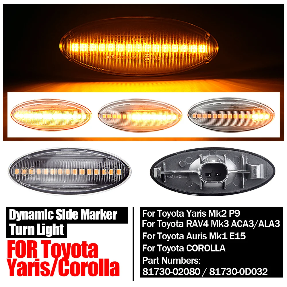 For Toyota Yaris COROLLA Auris Mk1 E15 RAV4 Mk3 Dynamic Led Turn Signal Side Marker Lights Sequential Blinker Lamps
For Toyota Yaris COROLLA Auris Mk1 E15 RAV4 Mk3 Dynamic Led Turn Signal Side Marker Lights Sequential Blinker Lamps