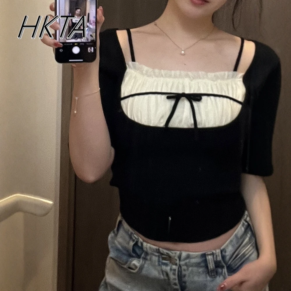 Japanese Niche Top Women Pleated Ruffle Splicing Elastic Knitted Slim Short-sleeved T-shirt New Summer Clothes Women T-shirts
Japanese Niche Top Women Pleated Ruffle Splicing Elastic Knitted Slim Short-sleeved T-shirt New Summer Clothes Women T-shirts