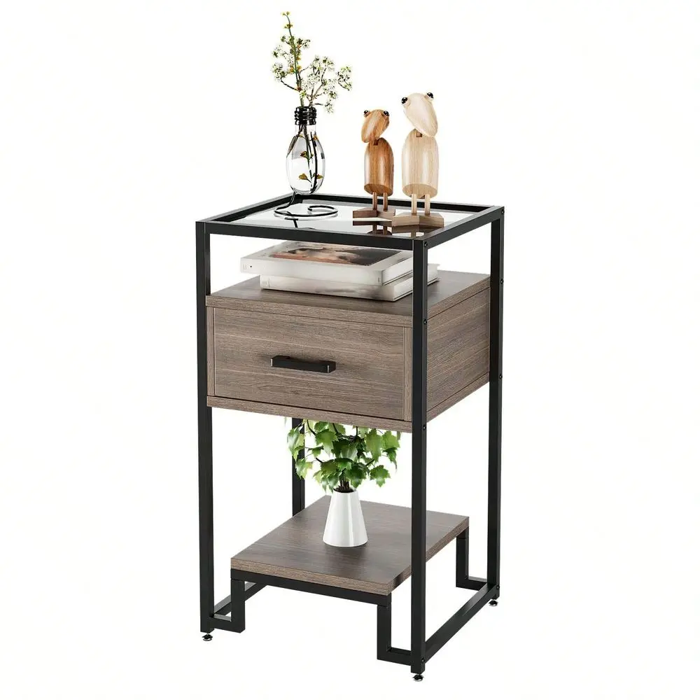 Side Table,Small End Table With Clean Glass Top,Modern Nightstand,Accent Night Stand With Drawer And Shelf For Living Room Bedr
Side Table,Small End Table With Clean Glass Top,Modern Nightstand,Accent Night Stand With Drawer And Shelf For Living Room Bedr