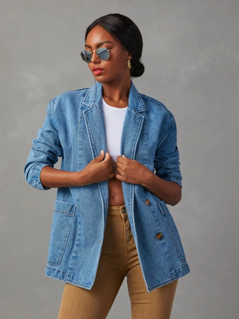Streetwear Denim Jacket Autumn Clothes Women Long Sleeves Lapel Collar Jean Coats Female Casual Denim Coat OL Style Jean Jacket 
Streetwear Denim Jacket Autumn Clothes Women Long Sleeves Lapel Collar Jean Coats Female Casual Denim Coat OL Style Jean Jacket