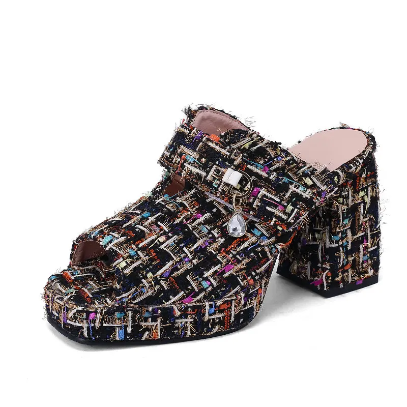 Fashion Luxury Women Slippers Tweed Plaid Checkered Designer Lady Slides Shoes Block High Heels Open Toe Platform Mules Sandals
Fashion Luxury Women Slippers Tweed Plaid Checkered Designer Lady Slides Shoes Block High Heels Open Toe Platform Mules Sandals