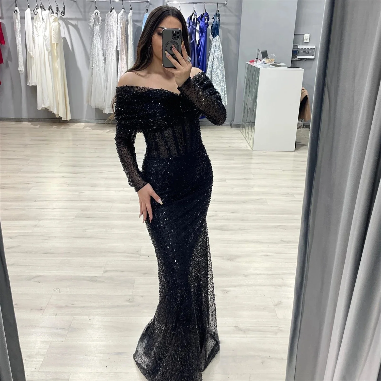 Black Long Sleeves Party Bespoke Occasion Gown Evening Dresses Prom Pastrol Unisex Jersey Retro Dubai Saudi Arabic Customized
Black Long Sleeves Party Bespoke Occasion Gown Evening Dresses Prom Pastrol Unisex Jersey Retro Dubai Saudi Arabic Customized
