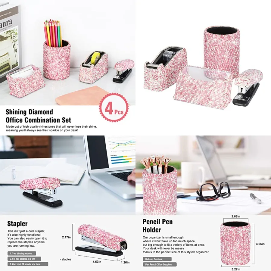 Bling Crystal Luxury Handmade Diamond Round Pencil Pen Pot Holder and Stapler and Card Holder and Desktop Tape Dispenser Office
Bling Crystal Luxury Handmade Diamond Round Pencil Pen Pot Holder and Stapler and Card Holder and Desktop Tape Dispenser Office