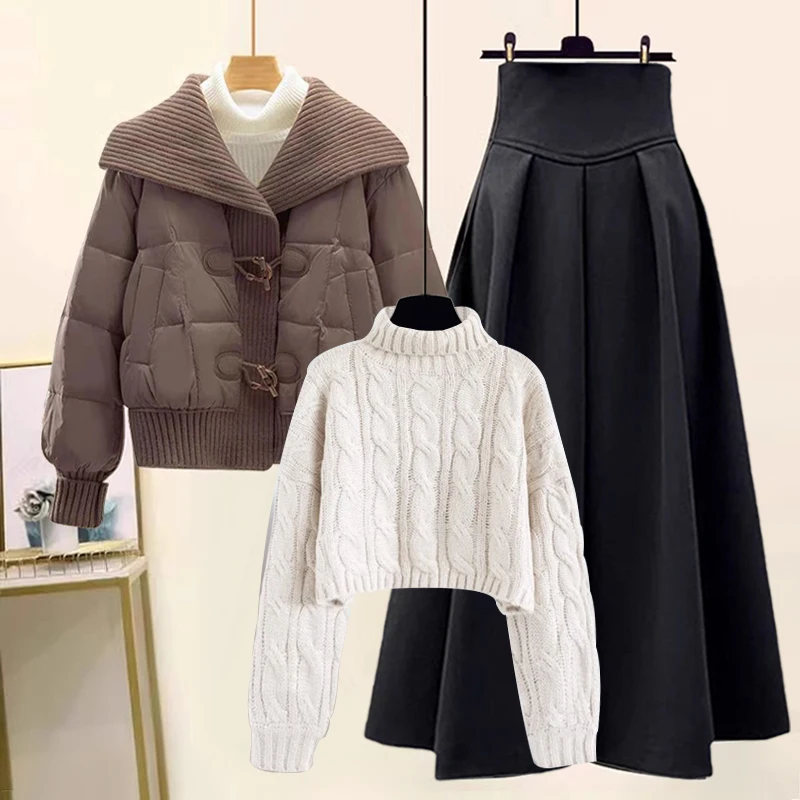 Thiened Fce Cotton Jaet Knitted Sweater High Waist Skirt Tee Piece Set Winter Faion Women's Ensemble
Thiened Fce Cotton Jaet Knitted Sweater High Waist Skirt Tee Piece Set Winter Faion Women's Ensemble