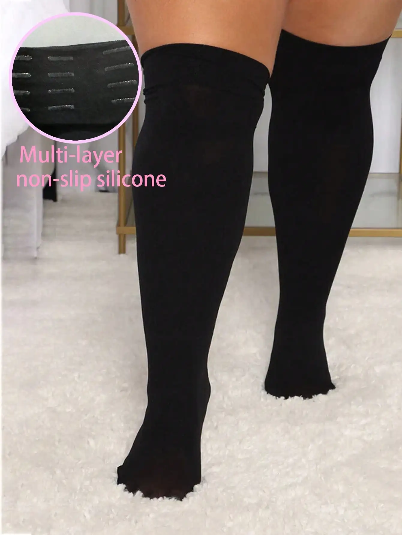 Носки-чулки больших размеров с силиконовым краем, однотонные черные, выше колена, для комфорта и стиля
Носки-чулки больших размеров с силиконовым краем, однотонные черные, выше колена, для комфорта и стиля