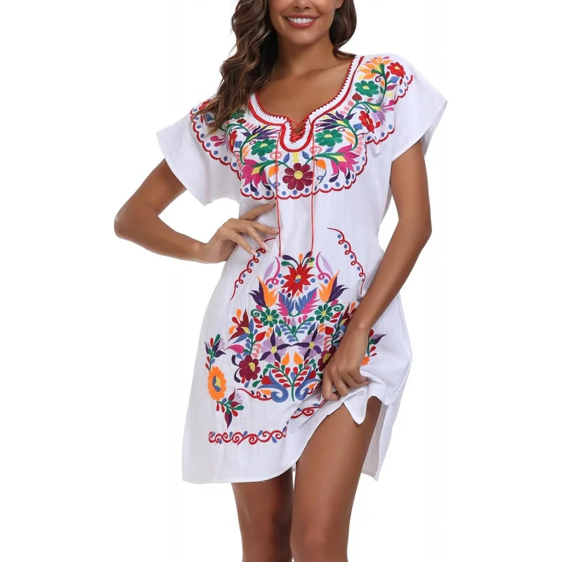 Women Mexican Embroidered Fiesta Dress V Neck Dress Short Sleeve
Women Mexican Embroidered Fiesta Dress V Neck Dress Short Sleeve