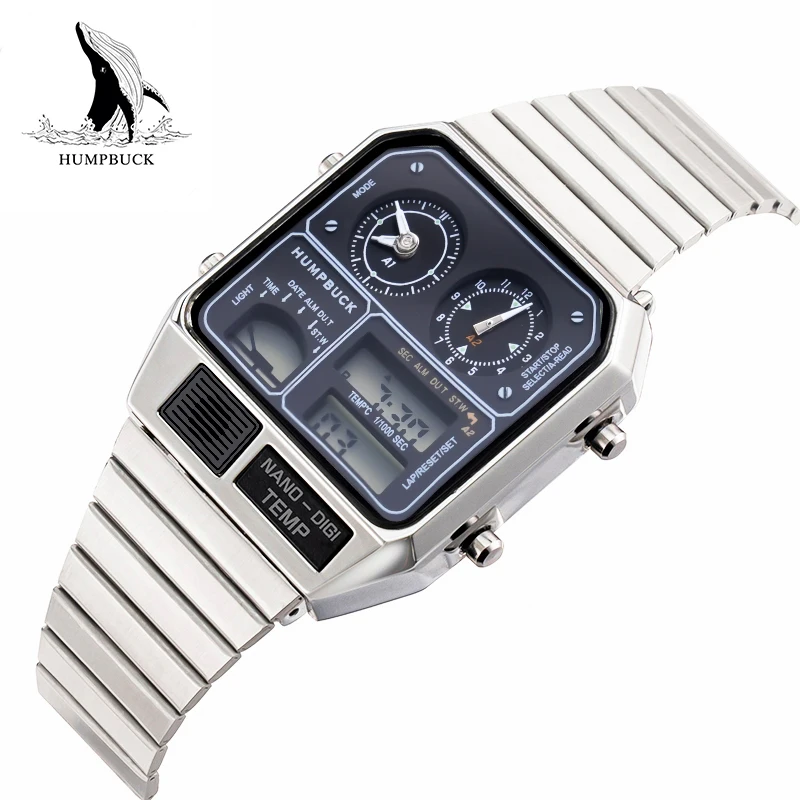 HUMPBUCK Watch Luxury Dual Time Stainless Steel Waterproof Watch with Stopwatch Digital Display Men's Sport Model
HUMPBUCK Watch Luxury Dual Time Stainless Steel Waterproof Watch with Stopwatch Digital Display Men's Sport Model