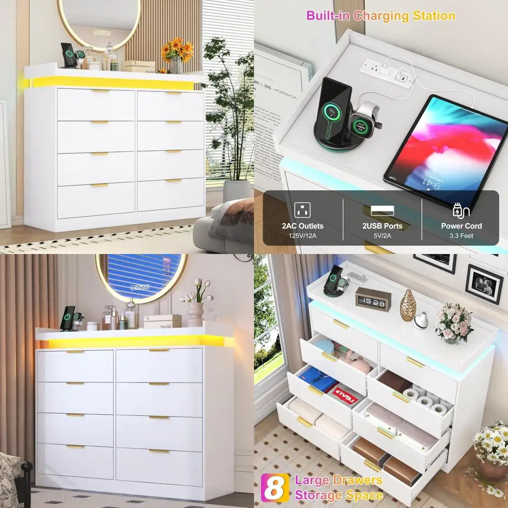 Современный комод для спальни с двойной широкой поверхностью, светодиодной подсветкой и розеткой
Современный комод для спальни с двойной широкой поверхностью, светодиодной подсветкой и розеткой