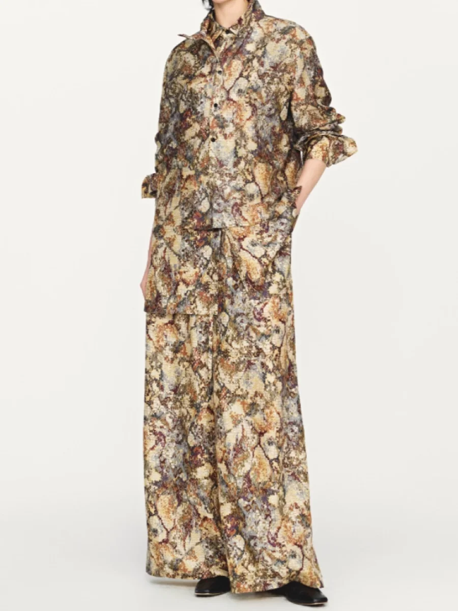 Women Fashion Print Pants Suit Elastic Waist Wide Leg Trousers + Turn-down Collar Long Sleeve Vintage Shirt Loose Silk Suit
Women Fashion Print Pants Suit Elastic Waist Wide Leg Trousers + Turn-down Collar Long Sleeve Vintage Shirt Loose Silk Suit
