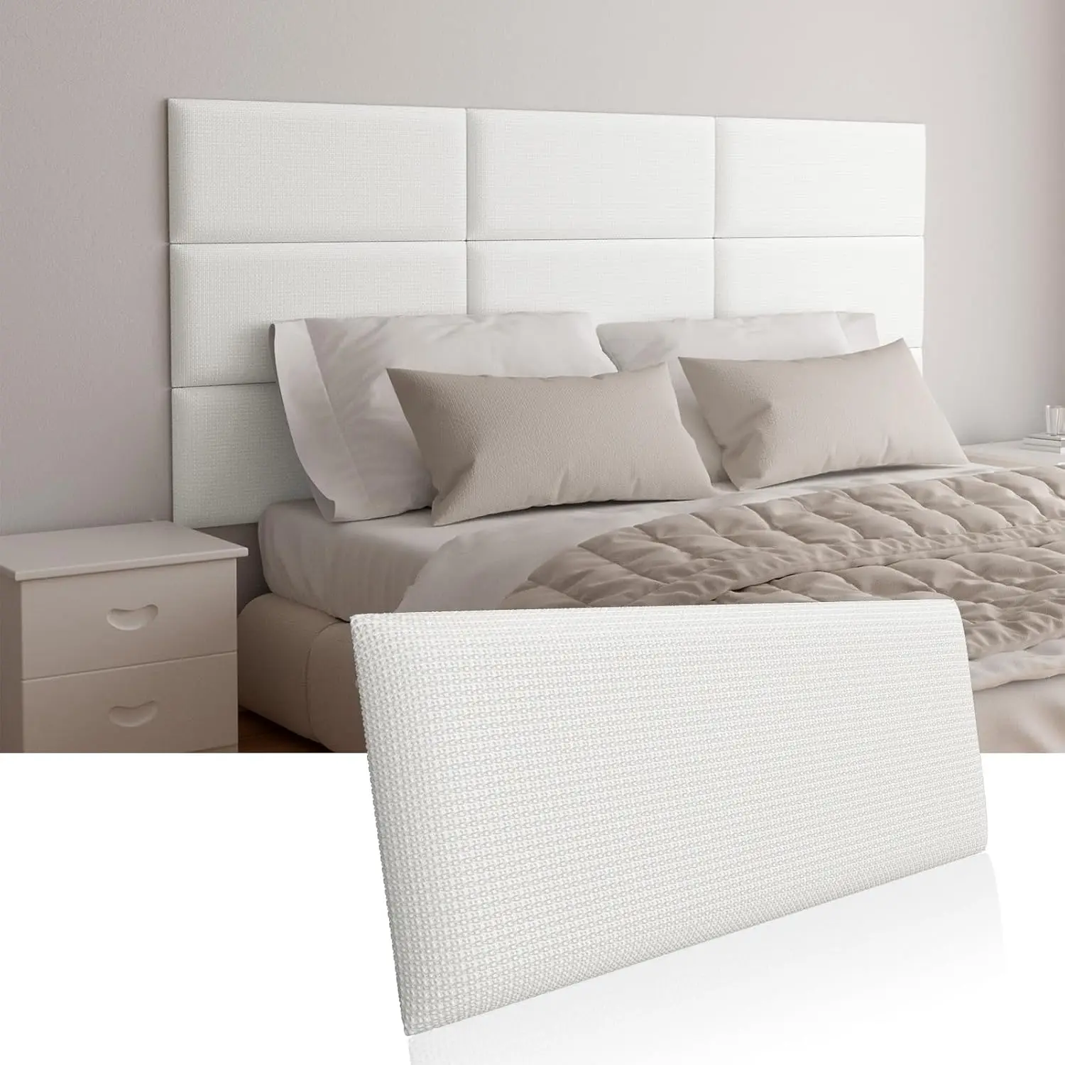 Upholstered Wall Mounted Headboard for Queen in Beige, Peel and Stick Wall Padding Panel Terry Cloth, 9 Panels Sized 9.84" x 23.
Upholstered Wall Mounted Headboard for Queen in Beige, Peel and Stick Wall Padding Panel Terry Cloth, 9 Panels Sized 9.84" x 23.