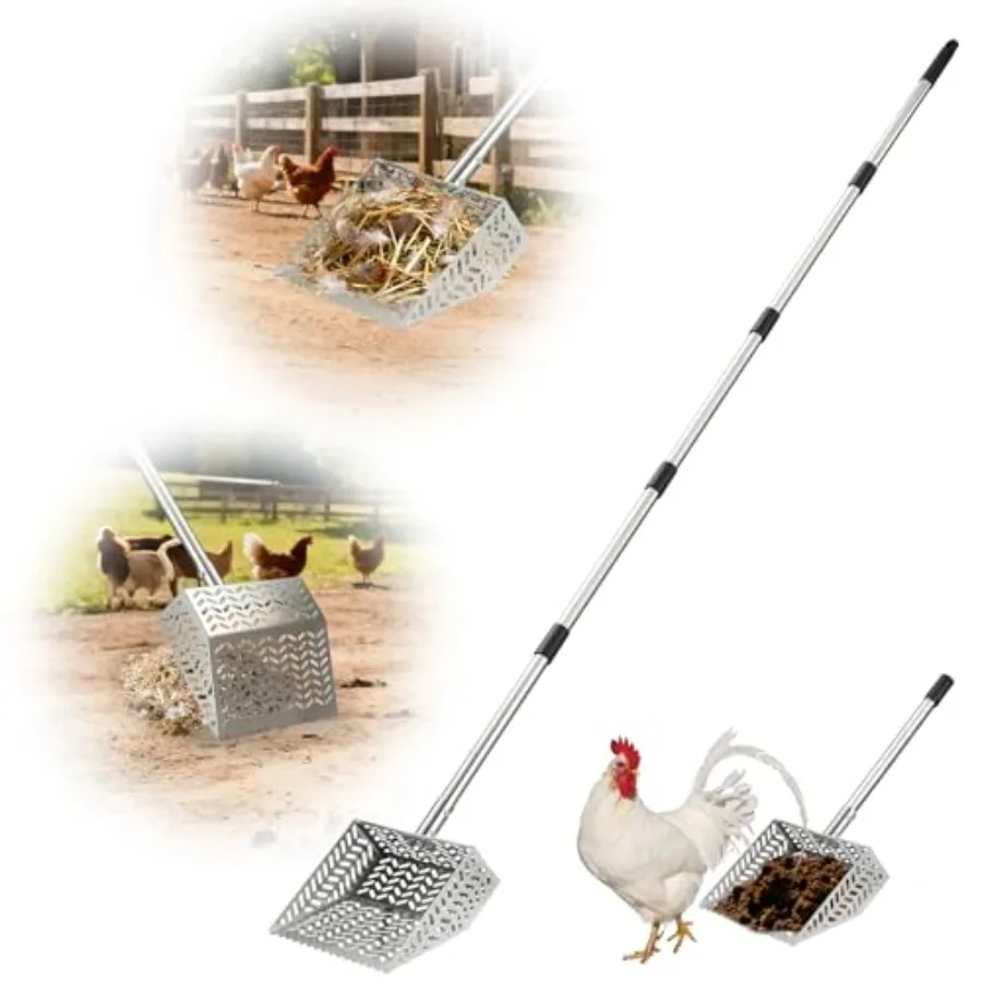 304 Stainless Steel Chicken Poop Scooper Rake 2-in-1 with Spill-Proof Sides 10 inch Coop Scoop - 38 to 80 Adjustable Handle Per
304 Stainless Steel Chicken Poop Scooper Rake 2-in-1 with Spill-Proof Sides 10 inch Coop Scoop - 38 to 80 Adjustable Handle Per