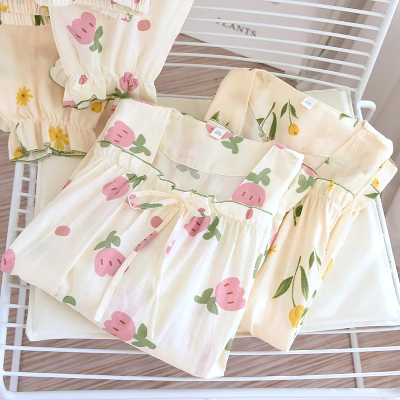 Long Sleeve Pants Home Suit Gauze Cotton Thin Pijama Mujer Loose And Soft Pyjamas 2pcs Print Washed Crepe Sleepwear Set
Long Sleeve Pants Home Suit Gauze Cotton Thin Pijama Mujer Loose And Soft Pyjamas 2pcs Print Washed Crepe Sleepwear Set