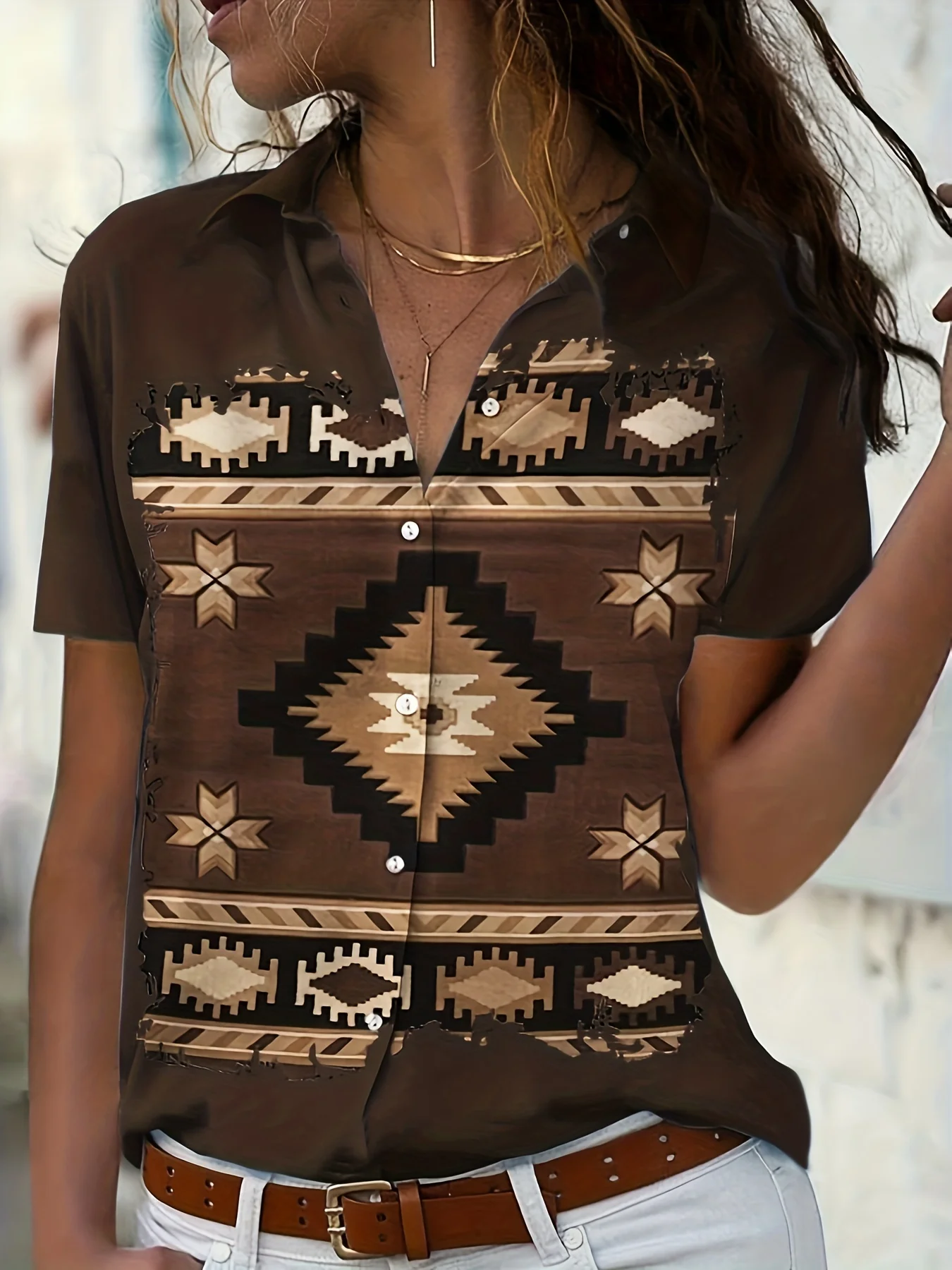 Women's Western-Style Ethnic Retro Print Shirt — Casual Short-Sleeve Top
Women's Western-Style Ethnic Retro Print Shirt — Casual Short-Sleeve Top