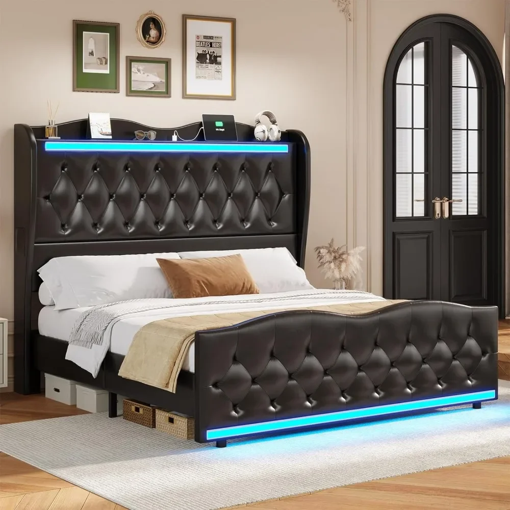 LED Bed Frame Queen Size with Tall Headboard Footboard, Charging Station, PU Leather Upholstered Platform, Storage Headboard
LED Bed Frame Queen Size with Tall Headboard Footboard, Charging Station, PU Leather Upholstered Platform, Storage Headboard
