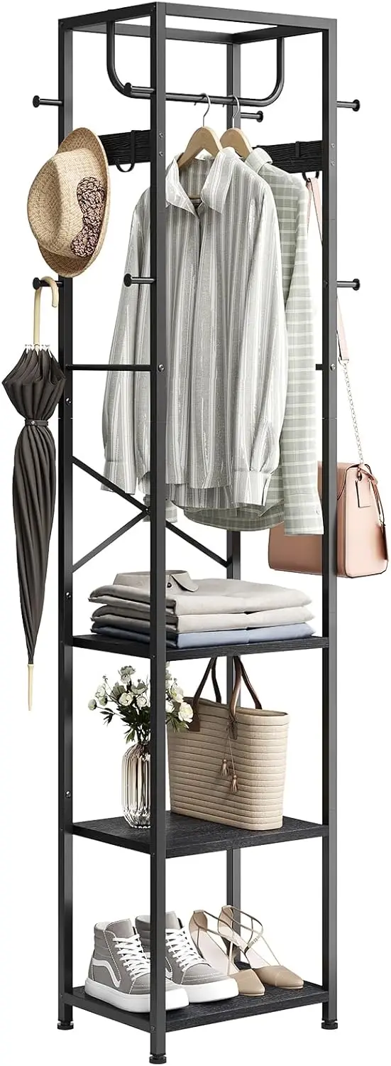 Coat Rack Freestanding, Hall Tree with 3 Storage Shelves and 12 Hooks, Metal Clothes Rack Stand Organizer for Bedroom, H
Coat Rack Freestanding, Hall Tree with 3 Storage Shelves and 12 Hooks, Metal Clothes Rack Stand Organizer for Bedroom, H
