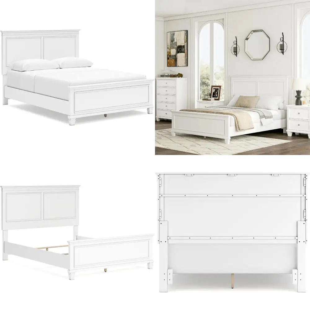 Transitional Style Queen Panel Bed with Tapered Feet, No Box Spring Required, White
Transitional Style Queen Panel Bed with Tapered Feet, No Box Spring Required, White