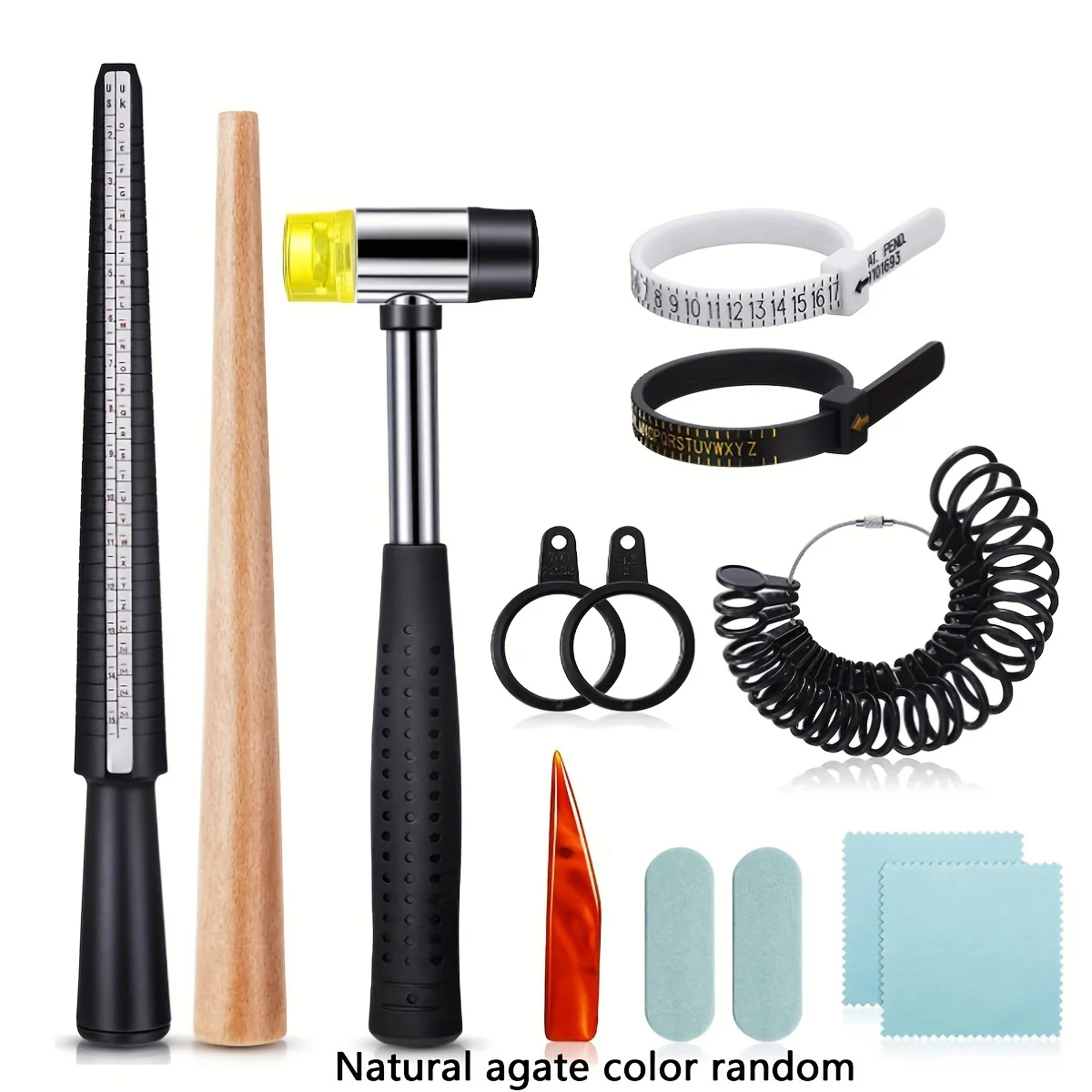 11pcs Jewelry Making Kit with Polishing Rod, Rubber Hammer & Finger Sizer - Complete Ring Crafting Tools Set
11pcs Jewelry Making Kit with Polishing Rod, Rubber Hammer & Finger Sizer - Complete Ring Crafting Tools Set