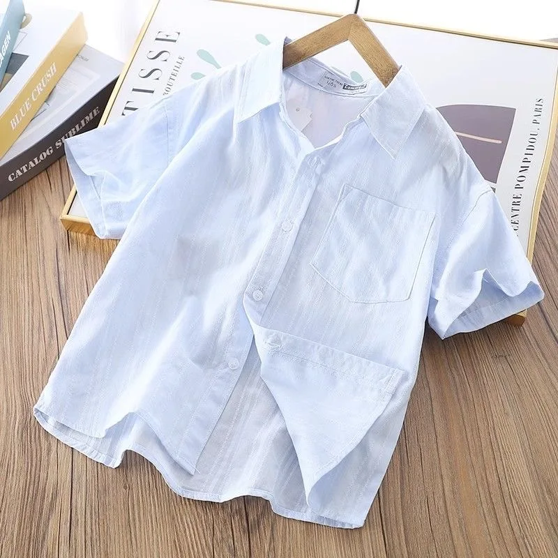 2024 882601 Summer Fashion Shirt Pure Cotton White Sky Blue Boys' Outdoor Top 4 6 8 10 12 14 Years Old
2024 882601 Summer Fashion Shirt Pure Cotton White Sky Blue Boys' Outdoor Top 4 6 8 10 12 14 Years Old