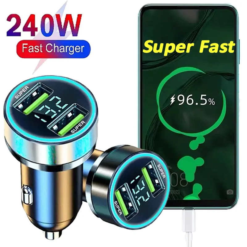 240W 2 Port Super Fast USB Car Charger USB Charging Adapter Digital Display For IPhone Samsung Xiaomi Huawei Car Accessories
240W 2 Port Super Fast USB Car Charger USB Charging Adapter Digital Display For IPhone Samsung Xiaomi Huawei Car Accessories